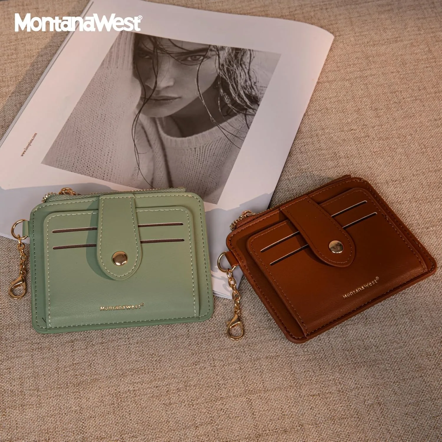 Montana West Keychain Card Holder Slim Wallet for Women Bifold Credit Card Holder with Zipper Coin Pocket Ladies Wallet with Smooth Metal Zipper and ID Window Gift for Women