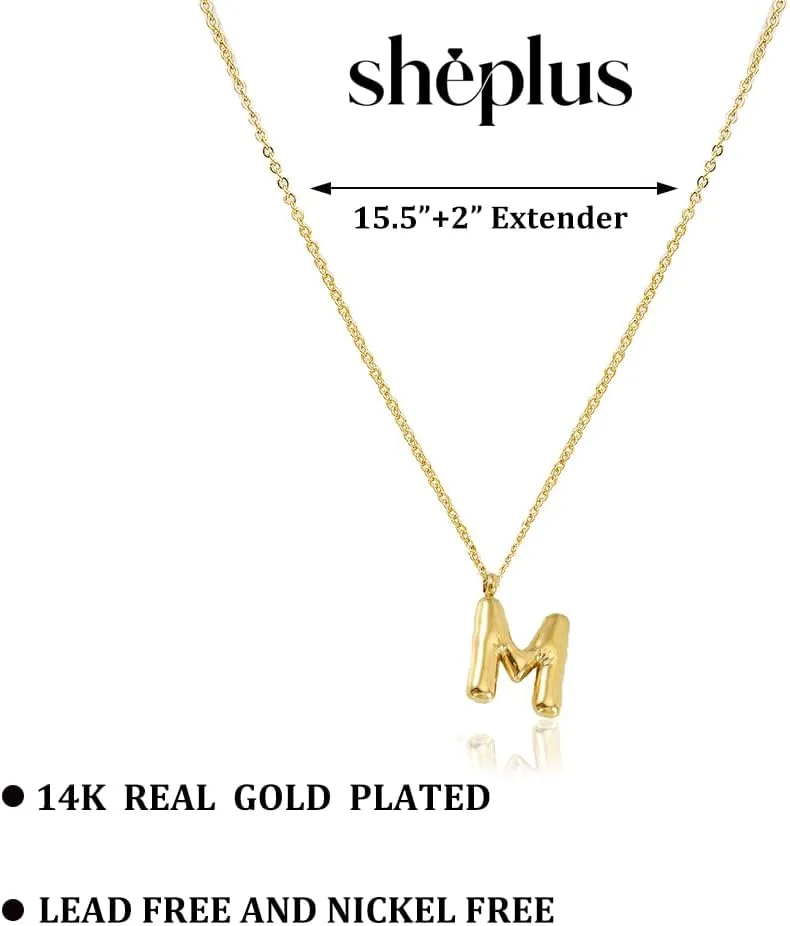 Mothers Day Gift - Bubble Alphabet Name Initial Necklace 14k Real Gold Plated Stainless Steel Dainty Charm Balloon Personalized Letter Jewelry for Women Men Anniversary Birthday