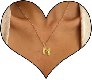 Mothers Day Gift - Bubble Alphabet Name Initial Necklace 14k Real Gold Plated Stainless Steel Dainty Charm Balloon Personalized Letter Jewelry for Women Men Anniversary Birthday