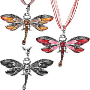 MTLEE 3 Pieces Dragonfly Necklace Dragonfly Charm Pendant Bohemian Jewelry for Women Colorful Enamel Vintage Ethnic Multilayer Chain
