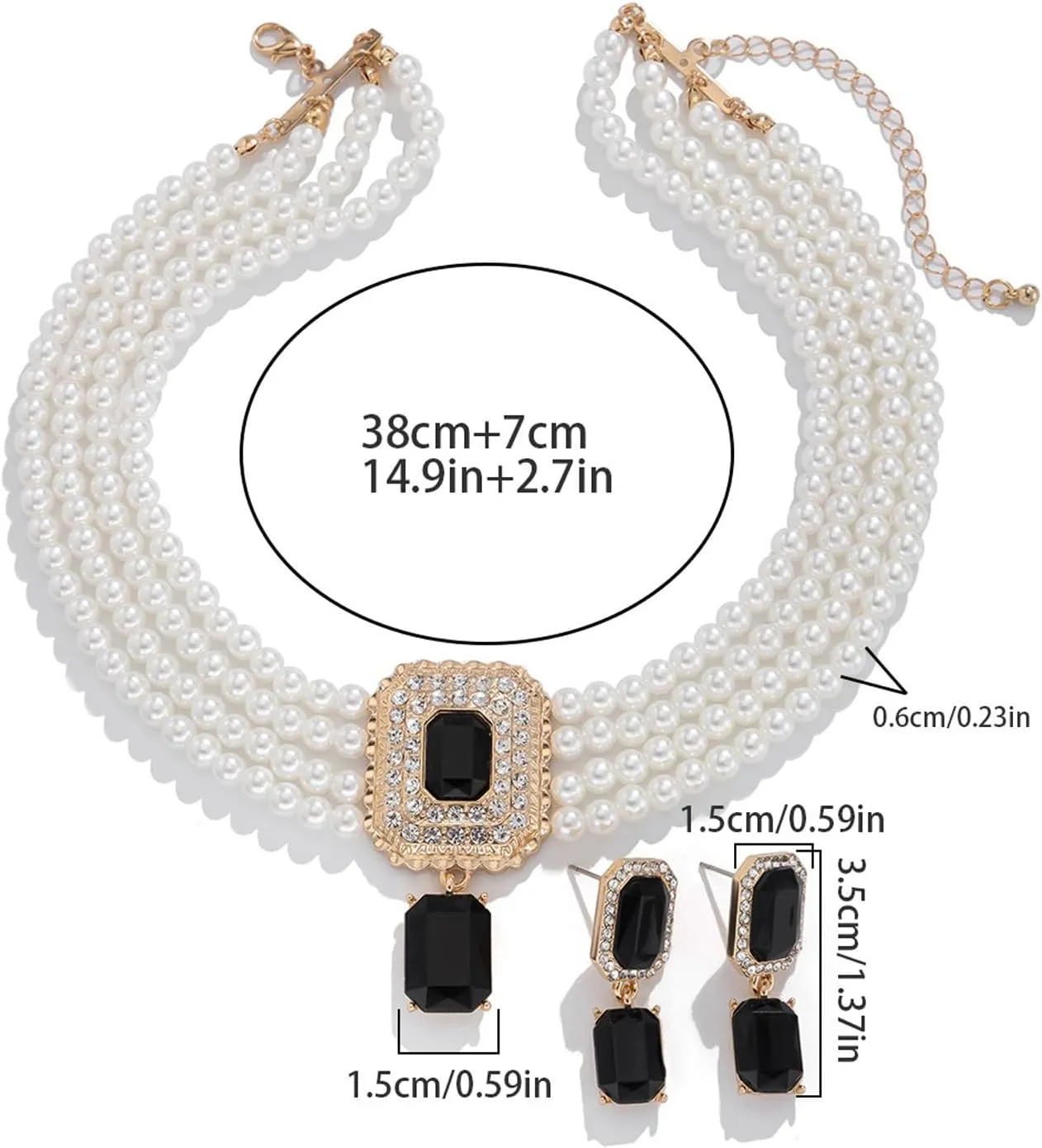 Multi Layered Pearl Choker Necklace,Crystal Clavicle Chain Necklace Earrings Set,Wedding Bridal Rhinestone Pearl Collar Chain Necklace Set Jewelry for Women