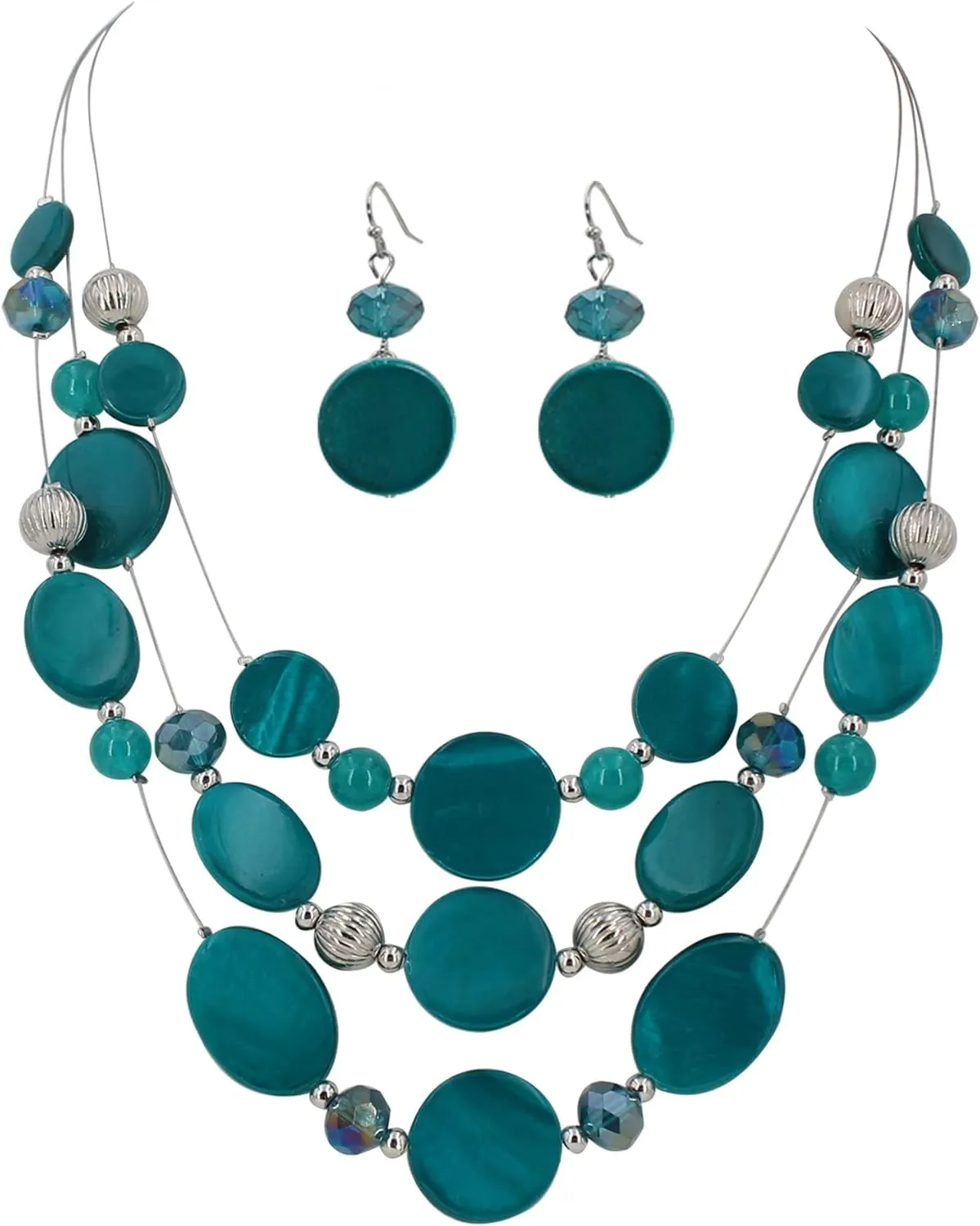 Multi Layered Shell Illusion Necklace Earring Set Colorful Chunky Beads Necklace for Women Gifts