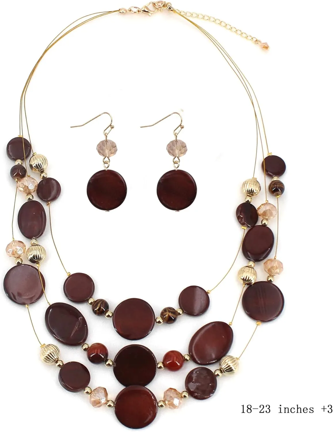 Multi Layered Shell Illusion Necklace Earring Set Colorful Chunky Beads Necklace for Women Gifts
