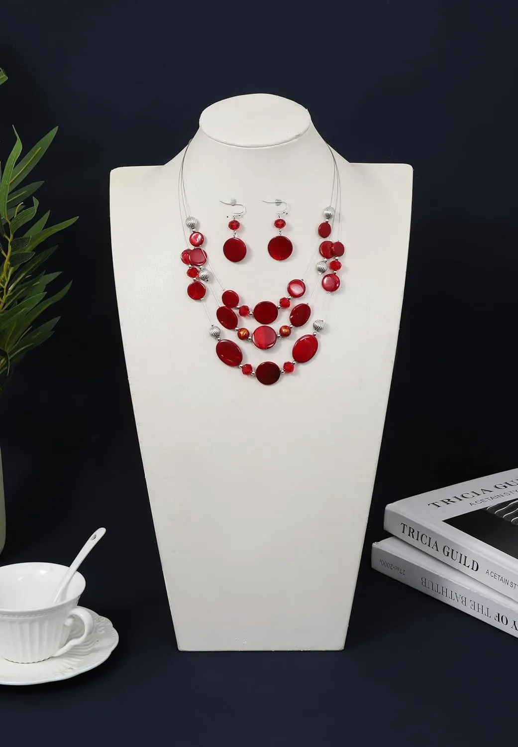 Multi Layered Shell Illusion Necklace Earring Set Colorful Chunky Beads Necklace for Women Gifts