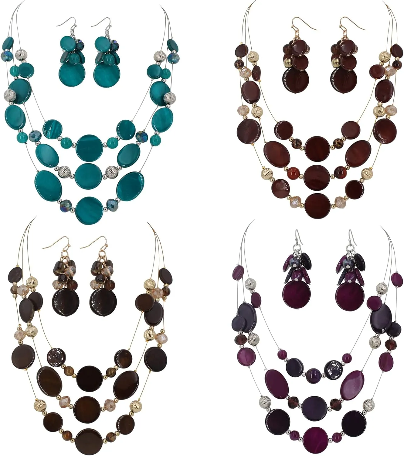 Multi Layered Shell Illusion Necklace Earring Set Colorful Chunky Beads Necklace for Women Gifts