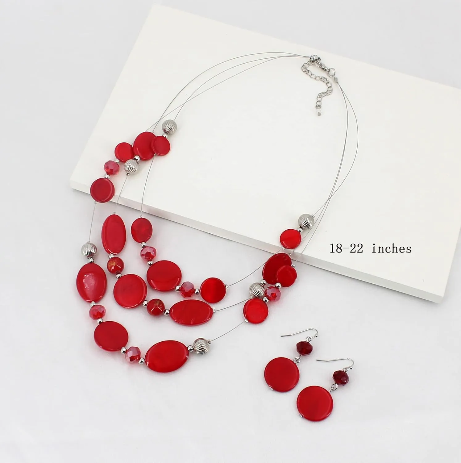 Multi Layered Shell Illusion Necklace Earring Set Colorful Chunky Beads Necklace for Women Gifts