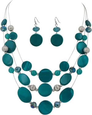 Multi Layered Shell Illusion Necklace Earring Set Colorful Chunky Beads Necklace for Women Gifts