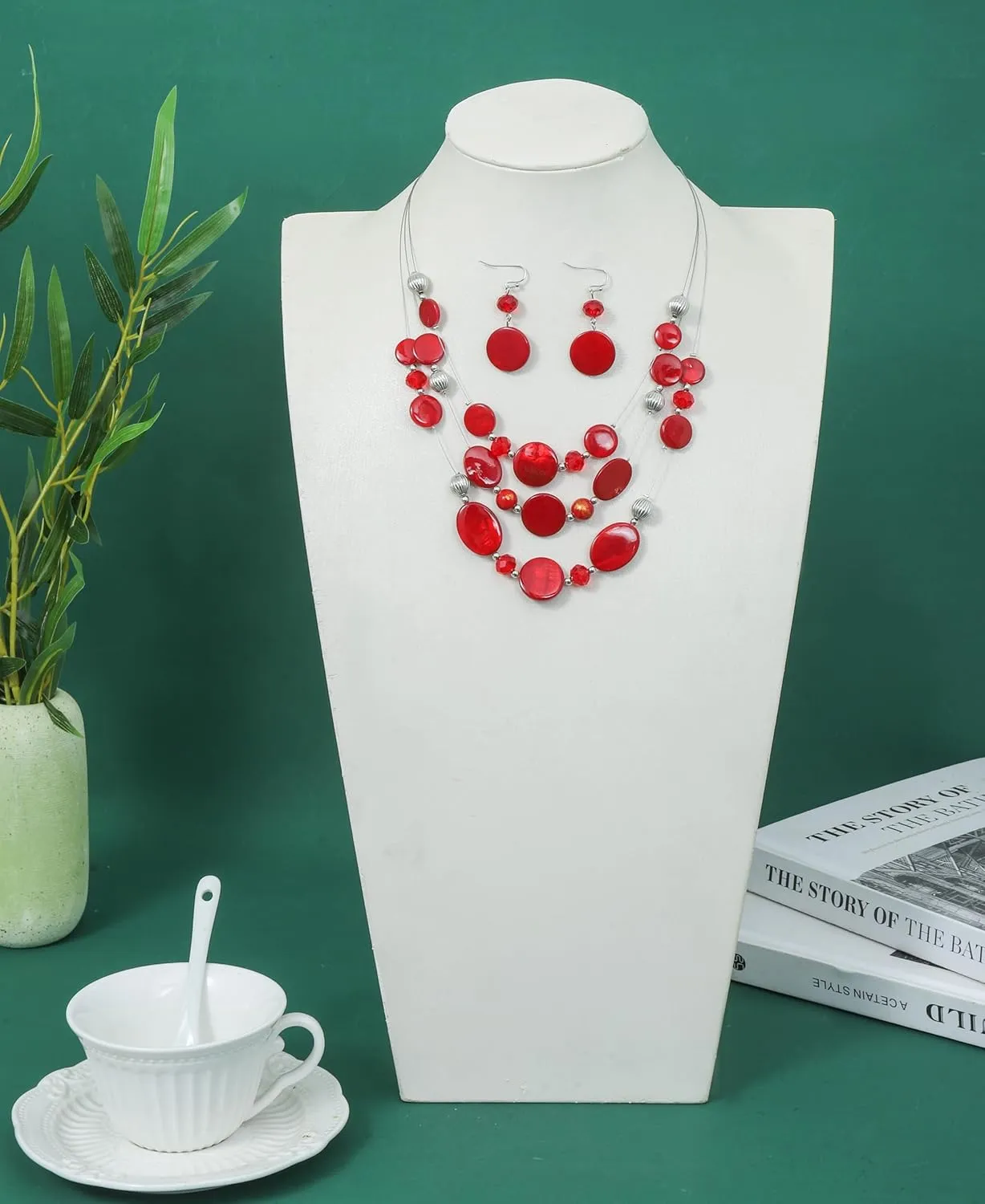 Multi Layered Shell Illusion Necklace Earring Set Colorful Chunky Beads Necklace for Women Gifts