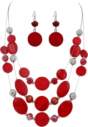 Multi Layered Shell Illusion Necklace Earring Set Colorful Chunky Beads Necklace for Women Gifts