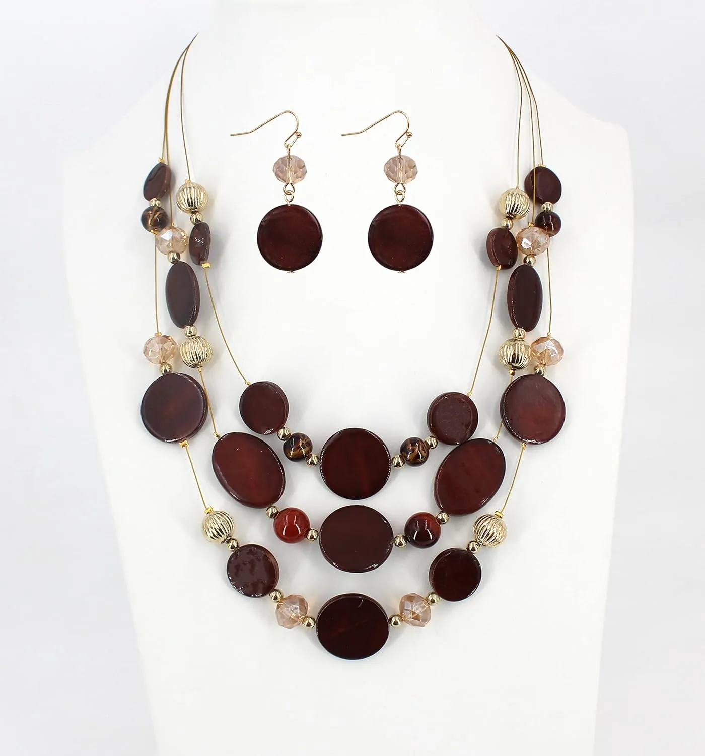 Multi Layered Shell Illusion Necklace Earring Set Colorful Chunky Beads Necklace for Women Gifts