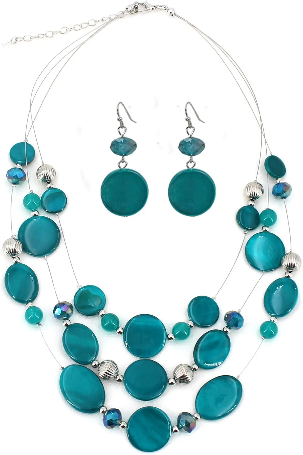 Multi Layered Shell Illusion Necklace Earring Set Colorful Chunky Beads Necklace for Women Gifts