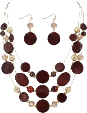 Multi Layered Shell Illusion Necklace Earring Set Colorful Chunky Beads Necklace for Women Gifts