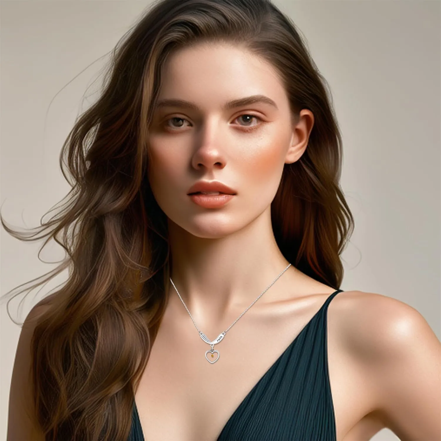 Mustard Seed Necklace Christian Gift Faith Based Necklace, Faith Mountain Stainless Steel Necklace with Cubic Zirconia V Shape Pendant, Seed of Faith Necklace for Women YA4835