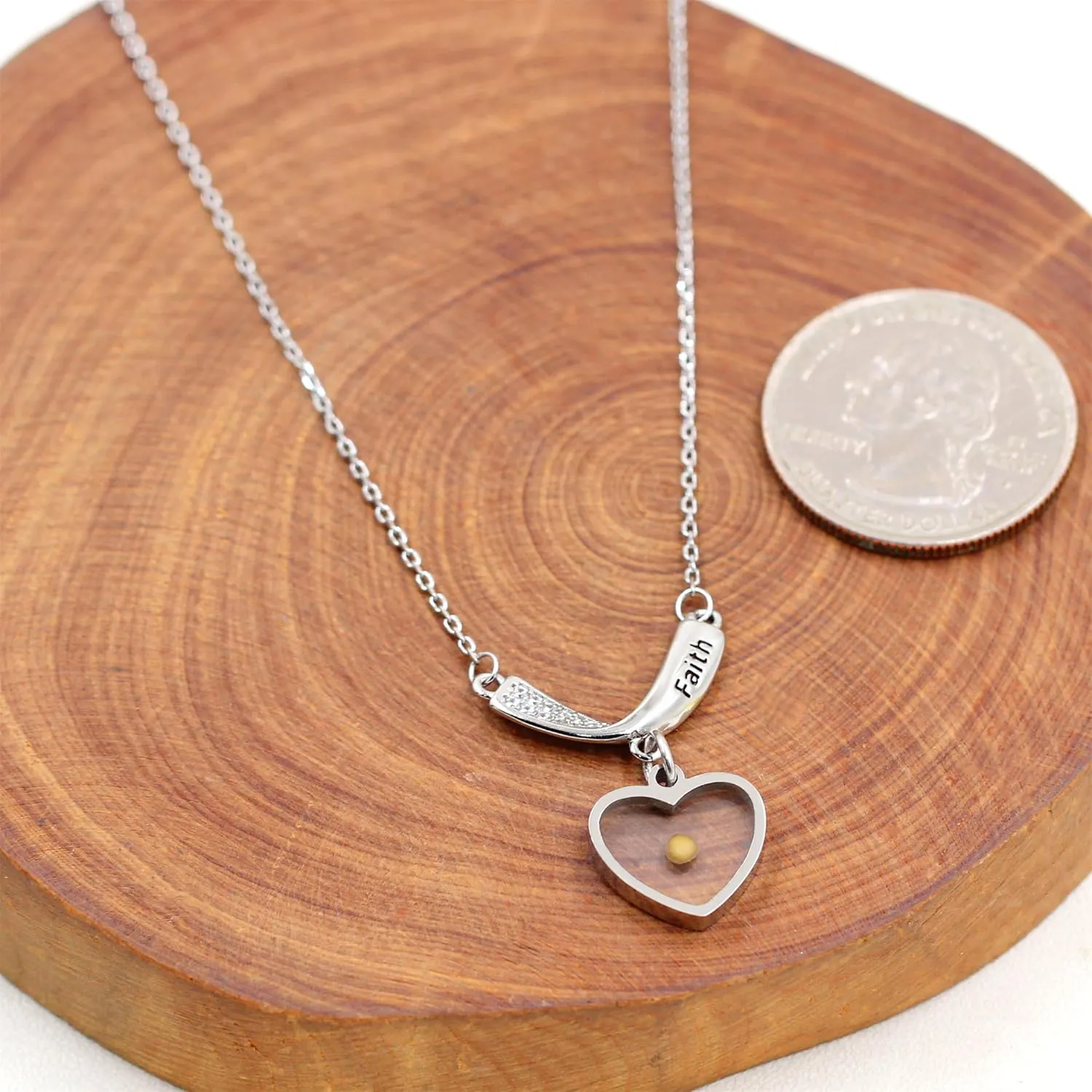 Mustard Seed Necklace Christian Gift Faith Based Necklace, Faith Mountain Stainless Steel Necklace with Cubic Zirconia V Shape Pendant, Seed of Faith Necklace for Women YA4835