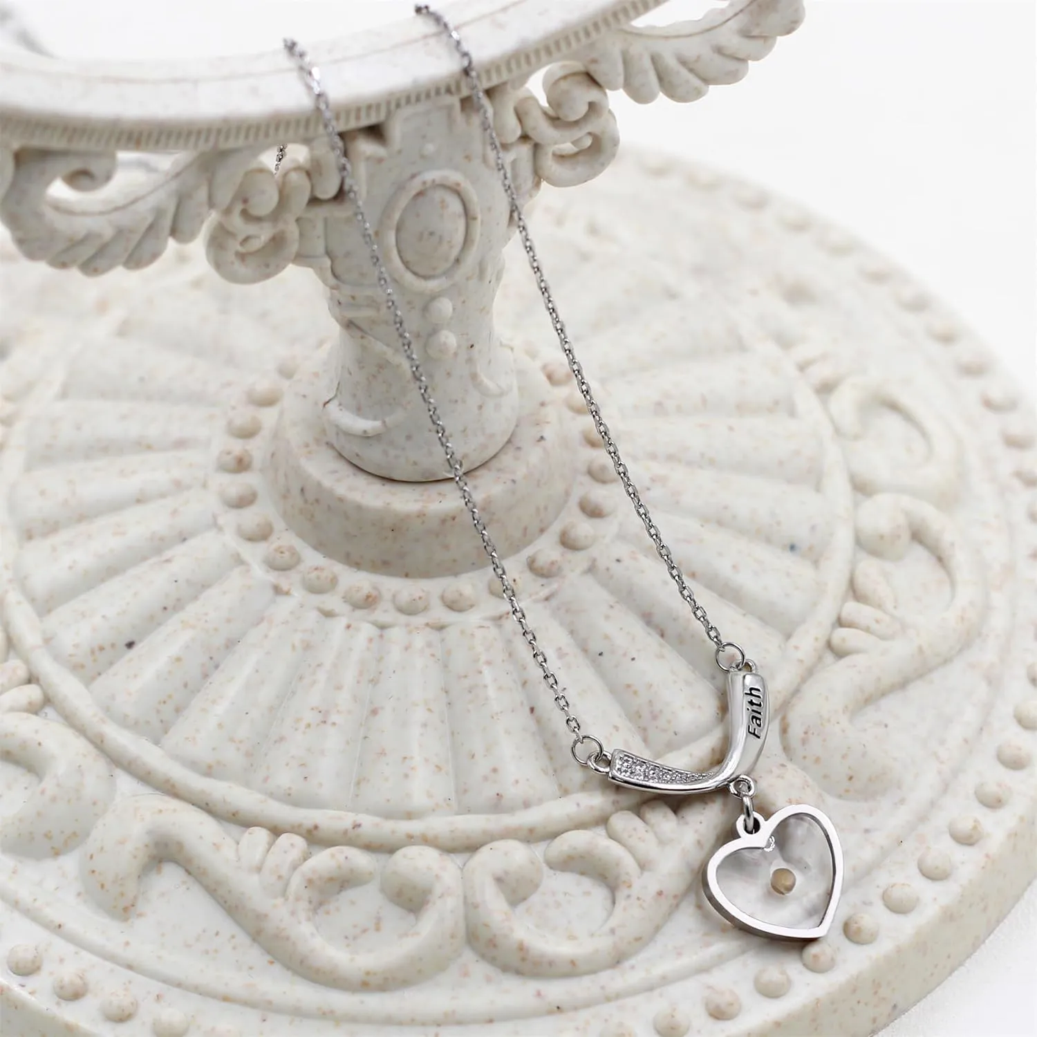 Mustard Seed Necklace Christian Gift Faith Based Necklace, Faith Mountain Stainless Steel Necklace with Cubic Zirconia V Shape Pendant, Seed of Faith Necklace for Women YA4835