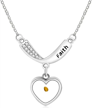 Mustard Seed Necklace Christian Gift Faith Based Necklace, Faith Mountain Stainless Steel Necklace with Cubic Zirconia V Shape Pendant, Seed of Faith Necklace for Women YA4835