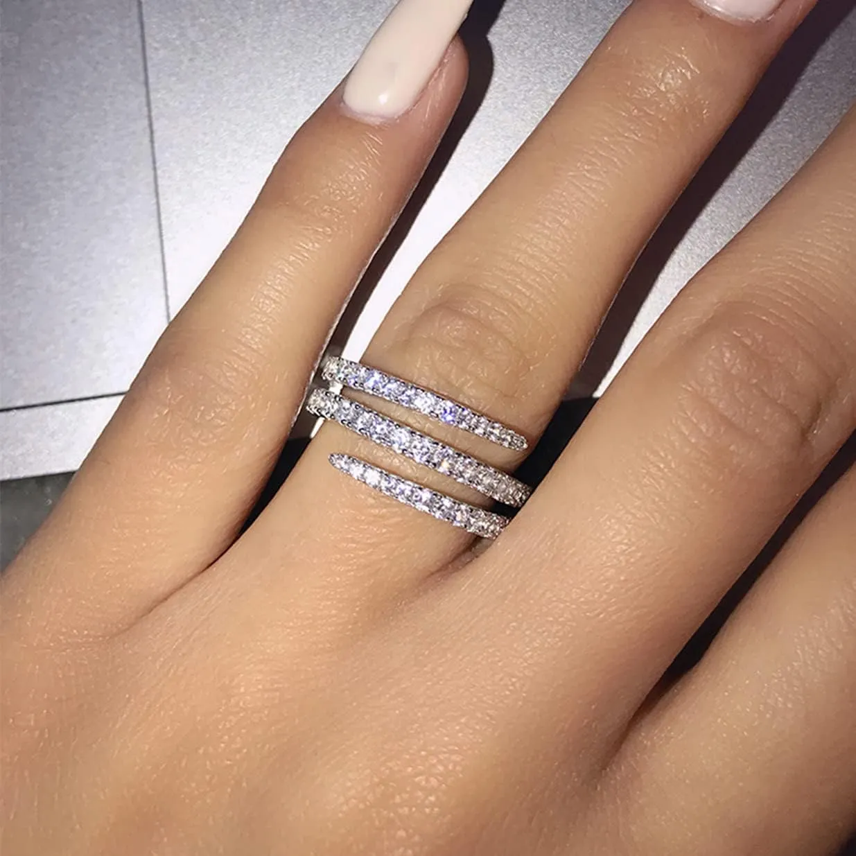 MYLYAHY Spring Swirl Spiral Flexible Ring,S925 Sterling Silver Twisted Infinity Cubic Zirconia Band Ring,Twist Eternity Wedding Engagement CZ Gem Crystal Band Ring Jewelry for Women