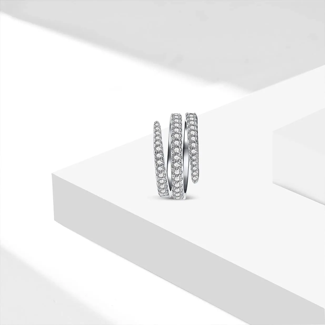 MYLYAHY Spring Swirl Spiral Flexible Ring,S925 Sterling Silver Twisted Infinity Cubic Zirconia Band Ring,Twist Eternity Wedding Engagement CZ Gem Crystal Band Ring Jewelry for Women
