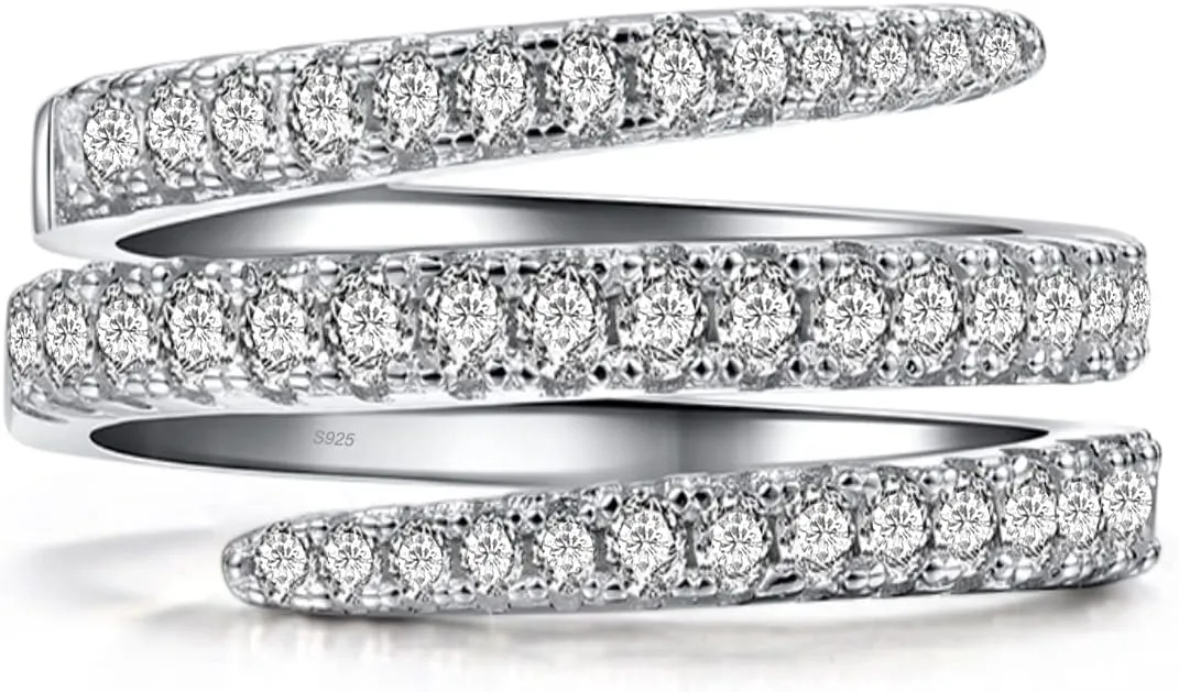 MYLYAHY Spring Swirl Spiral Flexible Ring,S925 Sterling Silver Twisted Infinity Cubic Zirconia Band Ring,Twist Eternity Wedding Engagement CZ Gem Crystal Band Ring Jewelry for Women
