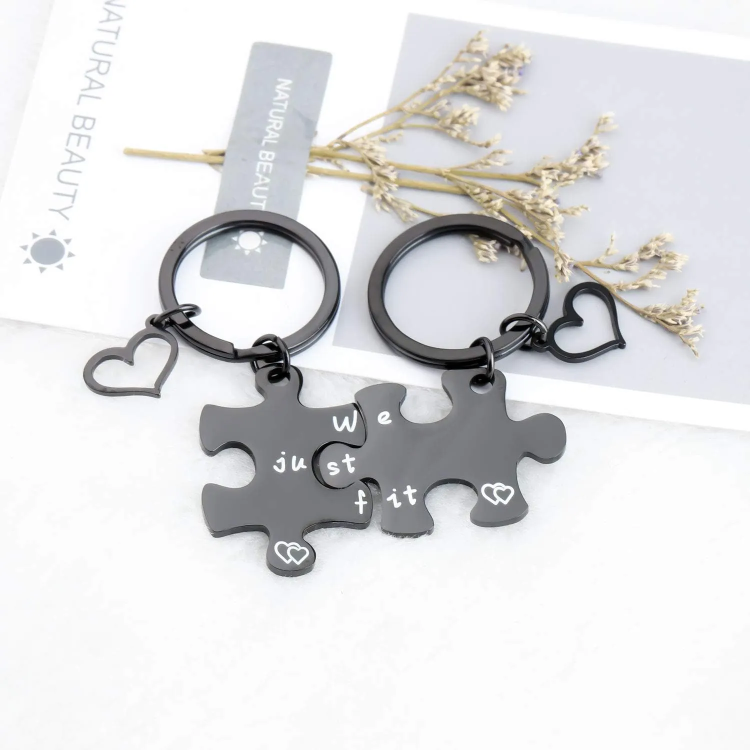 MYOSPARK We Just Fit Puzzle Piece Keychain Set Best Friend Keychain Couple Keychain His and Her Gift BFF Gift