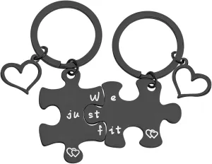 MYOSPARK We Just Fit Puzzle Piece Keychain Set Best Friend Keychain Couple Keychain His and Her Gift BFF Gift