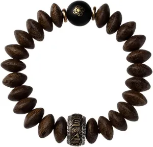 Natural Agarwood Six-Character Mantra Obsidian Natal Buddha Bracelet, Bead Bracelet for Amulet Prayer