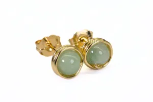Natural Jade Ice Green Wire Wrapped 14K Gold Studs Hand made Earrings Petite Studs (jade)