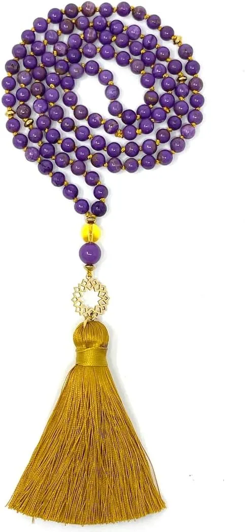 Natural purple mica (muscovite) & citrine 6mm 108 Mala Beads, Spiritual, Meditation Beads, Reiki, Japa Mala, Buddhist Prayer Beads, Yoga Bracelet, healing beads LKMALA-RRGU-1945, 34 inch