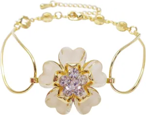 Navachi 18k Gold Plated Colorful Crystal Acetate Blooming Flower Bracelet Bangle 7" 1"