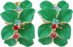 Navachi 18k Gold Plated Colorful Crystal Multi-color Enamel Leaves Flower Omega Back Earrings