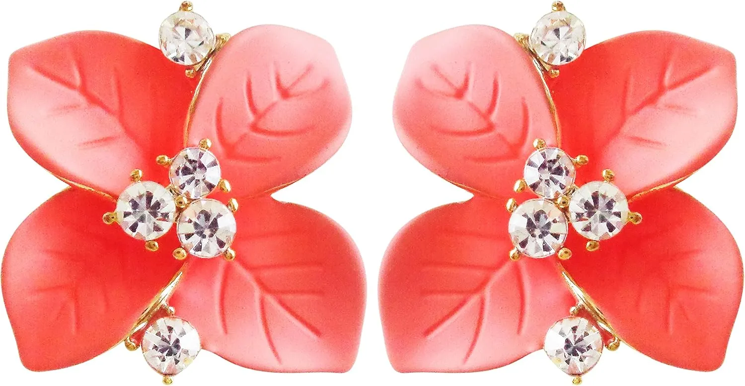 Navachi 18k Gold Plated Crystal Colorful Enamel Leaves Flower Omega Back Earrings