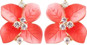Navachi 18k Gold Plated Crystal Colorful Enamel Leaves Flower Omega Back Earrings
