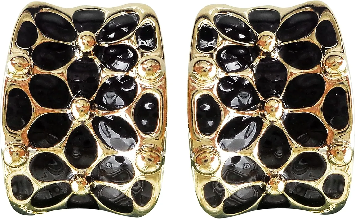 Navachi 18k Gold Plated Square Rainbow Colorful Enamel Leaves Flower Omega Back Earrings