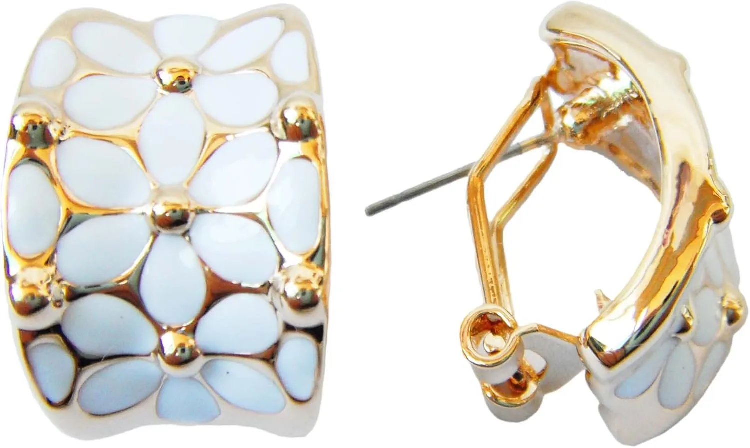 Navachi 18k Gold Plated Square Rainbow Colorful Enamel Leaves Flower Omega Back Earrings
