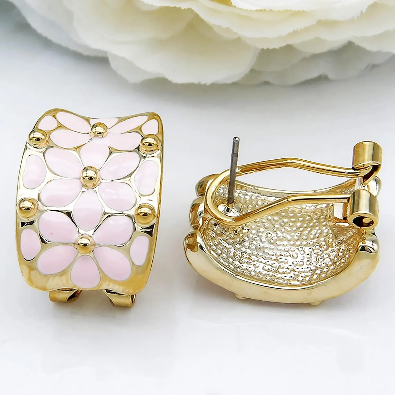 Navachi 18k Gold Plated Square Rainbow Colorful Enamel Leaves Flower Omega Back Earrings