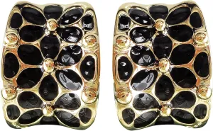 Navachi 18k Gold Plated Square Rainbow Colorful Enamel Leaves Flower Omega Back Earrings