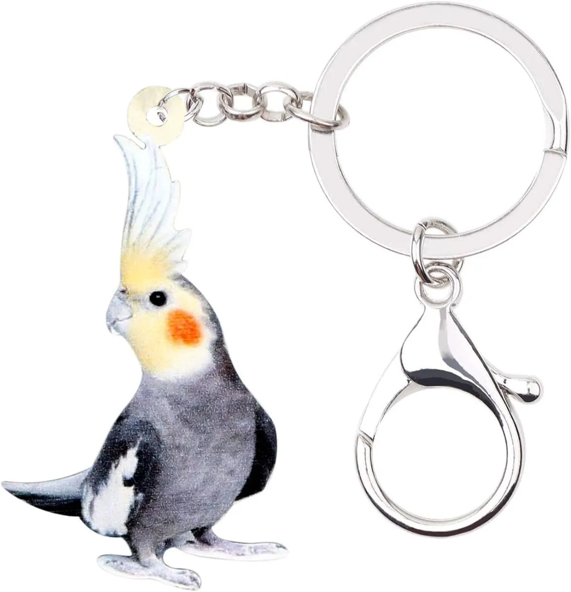 NEWEI Acrylic Bird Keychain Cockatiel Parrot Key Chain for Women Girls Bird Lovers Bag Wallet Pendant Decoration (Grey)