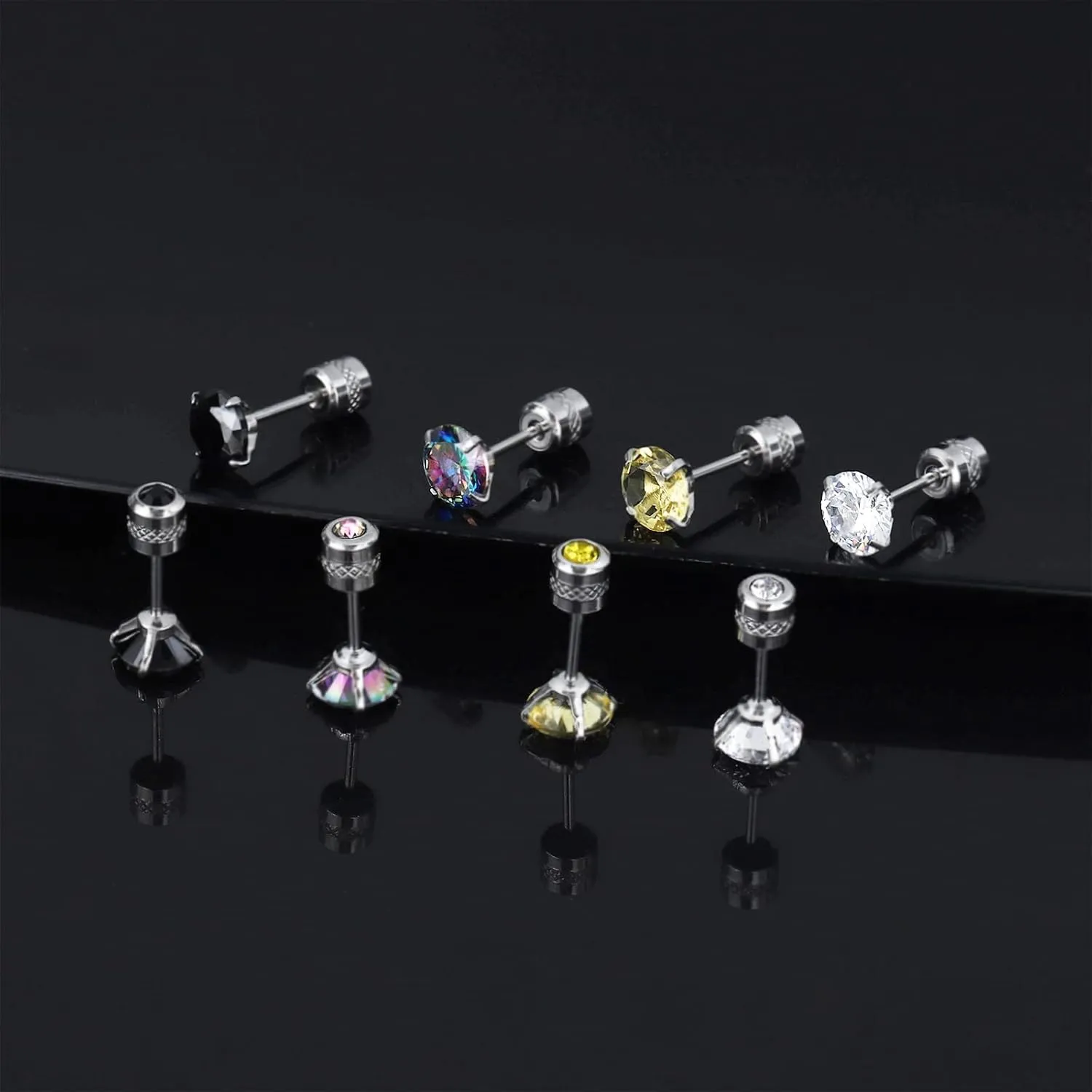NEWITIN 7 Pairs Titanium Screw Back Earrings for Women Hypoallergenic Earring Double Side 20G Men Earring 5A Cubic Zirconia Sutd Earrings for Women Men