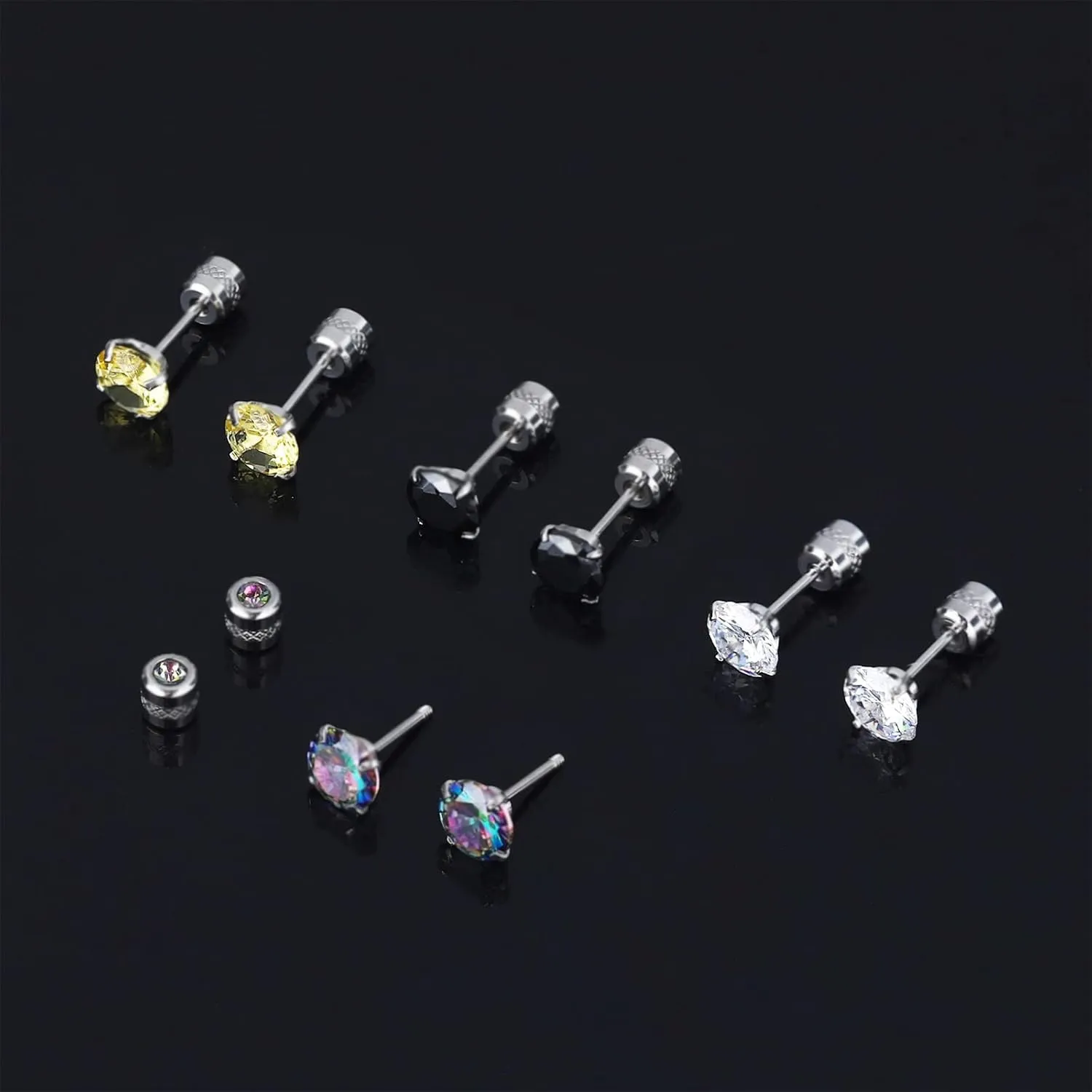 NEWITIN 7 Pairs Titanium Screw Back Earrings for Women Hypoallergenic Earring Double Side 20G Men Earring 5A Cubic Zirconia Sutd Earrings for Women Men