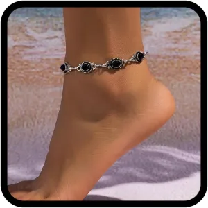 Nicute Boho Turquoise Anklet Black Vintage Ankle Summer Beach Adjustable Foot Jewelry for Women (Black)