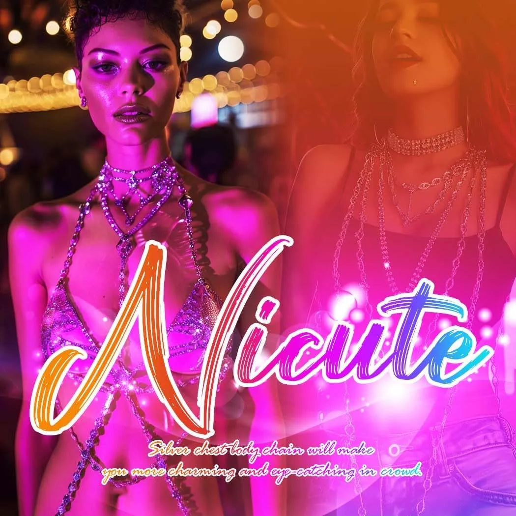 Nicute Rhinestone Body Chain Jewelry Gold Bra Jewelry Bling Plus Size Body Chains for Women