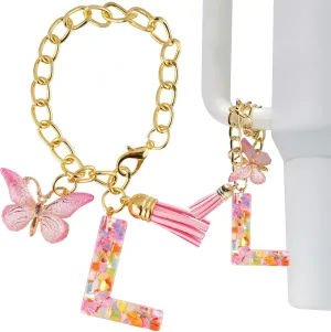 NiHome Letter Charm Accessories with Butterfly, Initial Letter Charm Accessories for Stanley Tumbler with Handle, Cute Initial Keychain for Women Girls