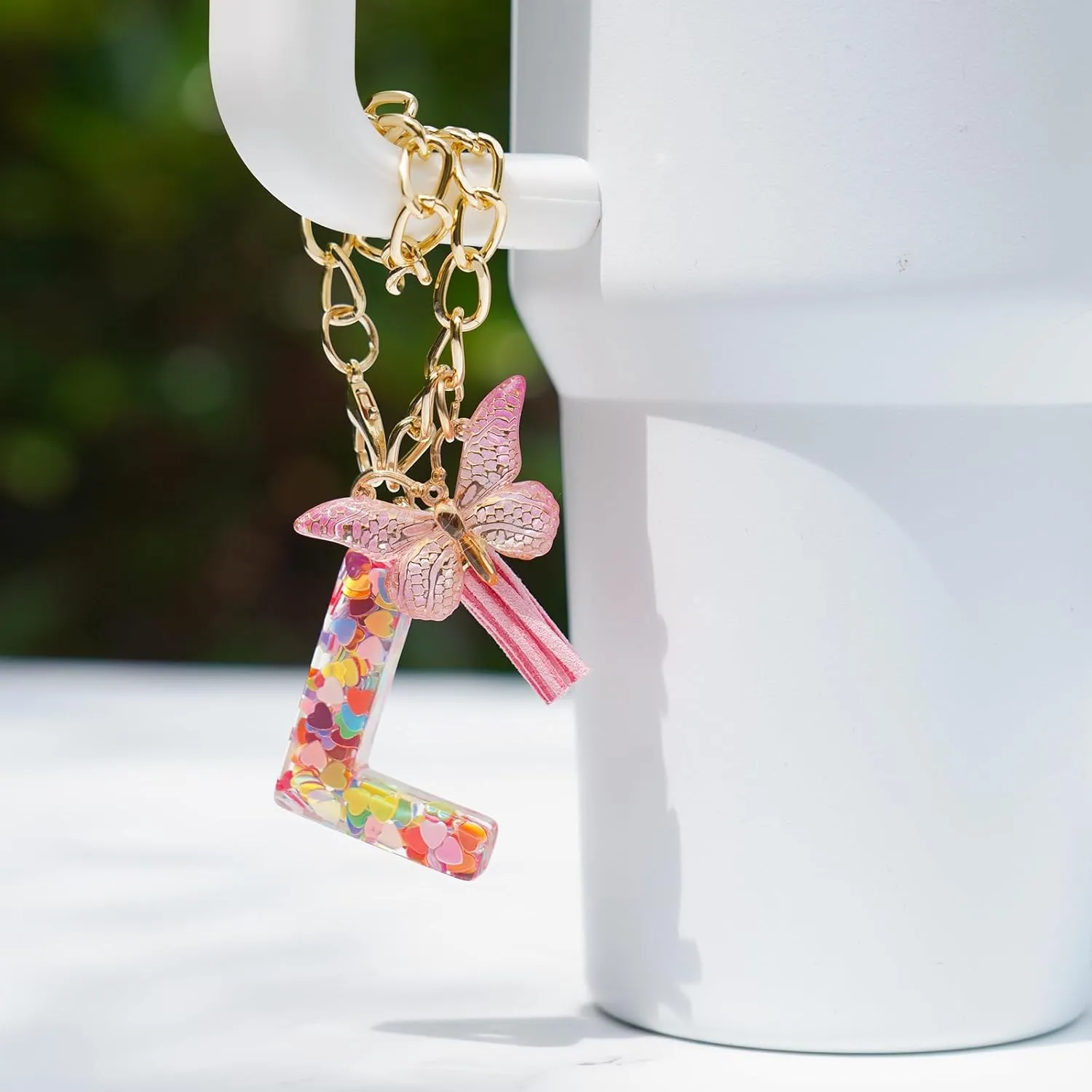 NiHome Letter Charm Accessories with Butterfly, Initial Letter Charm Accessories for Stanley Tumbler with Handle, Cute Initial Keychain for Women Girls