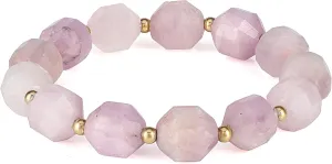 NirvanaIN Natural kunzite Bracelet, Handmade Faceted Hexagon Gemstone 10-11mm Beaded Stretch Bracelets Jewelry for Unisex