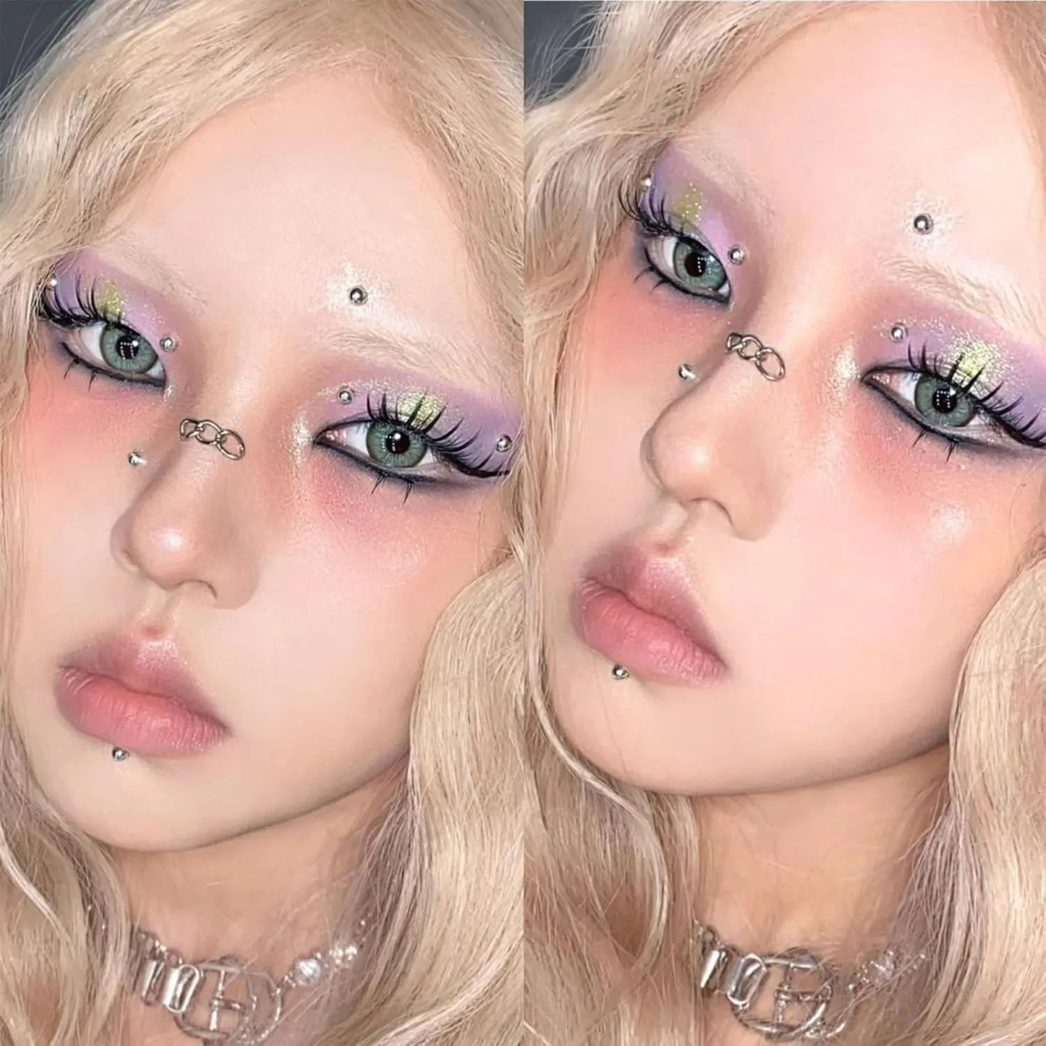 NOOEPC Face Gems Lip Stud, Fake Nose Stud Eyebrow Stud, Non Piercing Nose Stud Stick on Silver Belly Button Sticker, Face Sticker Music Festival Cool Punk Y2K Makeup Patches for Women Men