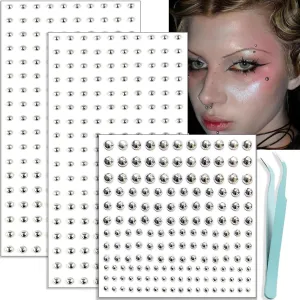 NOOEPC Face Gems Lip Stud, Fake Nose Stud Eyebrow Stud, Non Piercing Nose Stud Stick on Silver Belly Button Sticker, Face Sticker Music Festival Cool Punk Y2K Makeup Patches for Women Men