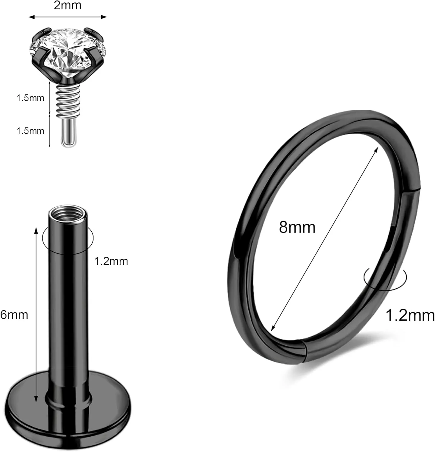 Nose Rings Stud Surgical Steel Internal Thread Piercing Jewelry Set Nose Medusa Lip Labret Hypoallergenic Clicker Hoop Septum Rings Cartilage Tragus Helix Conch Earrings for Women Men 16G 18G