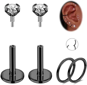 Nose Rings Stud Surgical Steel Internal Thread Piercing Jewelry Set Nose Medusa Lip Labret Hypoallergenic Clicker Hoop Septum Rings Cartilage Tragus Helix Conch Earrings for Women Men 16G 18G