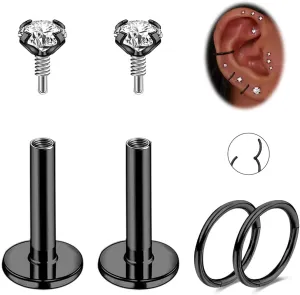 Nose Rings Stud Surgical Steel Internal Thread Piercing Jewelry Set Nose Medusa Lip Labret Hypoallergenic Clicker Hoop Septum Rings Cartilage Tragus Helix Conch Earrings for Women Men 16G 18G