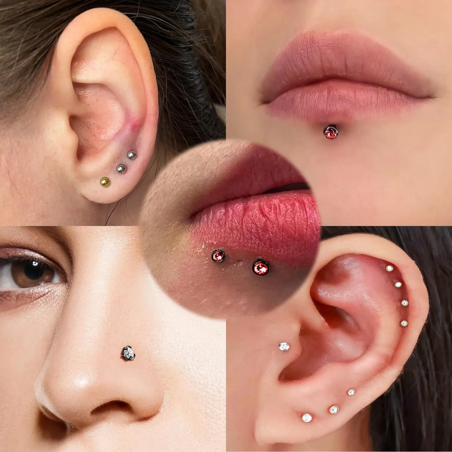 Nose Rings Stud Surgical Steel Internal Thread Piercing Jewelry Set Nose Medusa Lip Labret Hypoallergenic Clicker Hoop Septum Rings Cartilage Tragus Helix Conch Earrings for Women Men 16G 18G